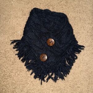 Navy Blue Knit Scarf with Wooden Buttons